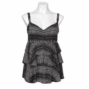 Resorts Plus Black White Polka Dot Ruffle Tiered Tankini Swim Top Plus Size 16W